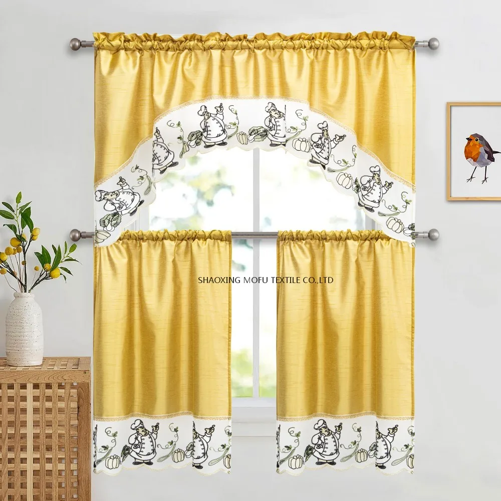 Hot Sale 3pcs Ready Made Kitchen Curtains Set Various Designs Stylish Small Window Curtain for Home