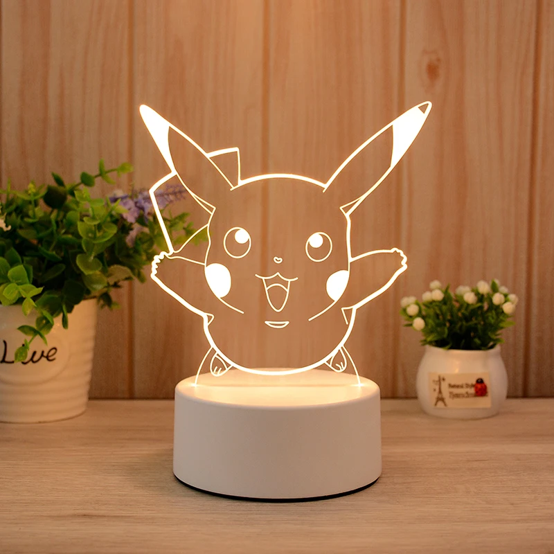 Poke mon Go Action Figure 3D Lamp LED 3D Illusion Night Light Luminaria Pikachu 3 Color Change Table Lamp