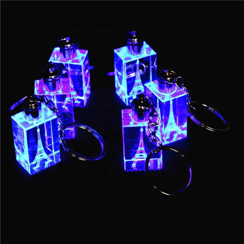 in fashion K9 custom LED led flashlight crystal key chain/3D Laser Inside Rose Flower Key Chain Crystal For Wedding Present