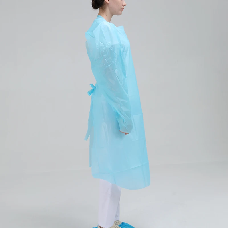 Disposable CPE apron long sleeves waterproof plastic apron with thumb loop