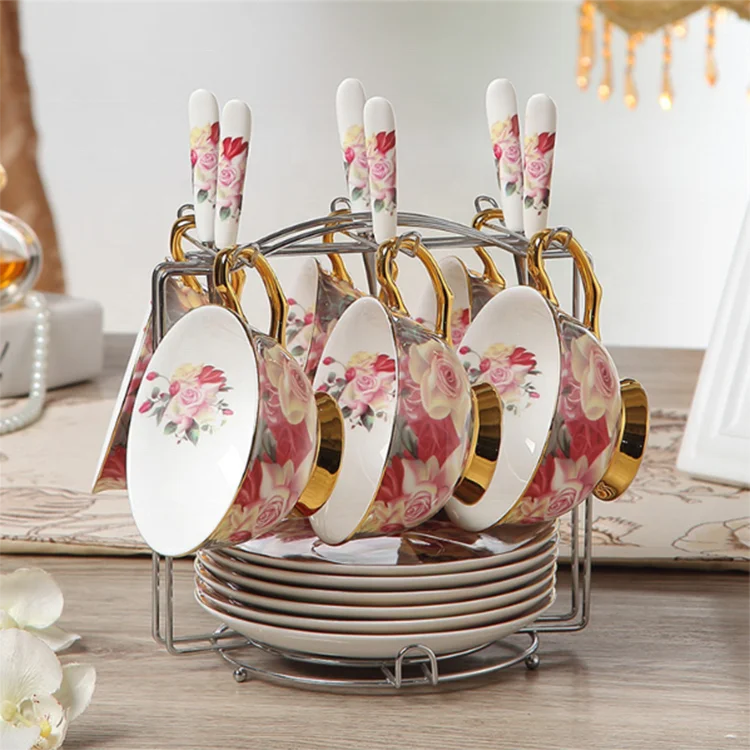 Tangshan Manufacturer Supply High Quality Grade A Fine Bone China 15pcs Royal Luxury Porcelain Tea Set Accept For Customize