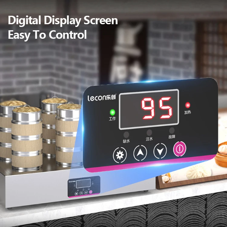 Lecon Restaurant Equipment Electric Steamers Cooker Stainless Steel Food Display Steamer 2/4/6/8 Steaming Holes