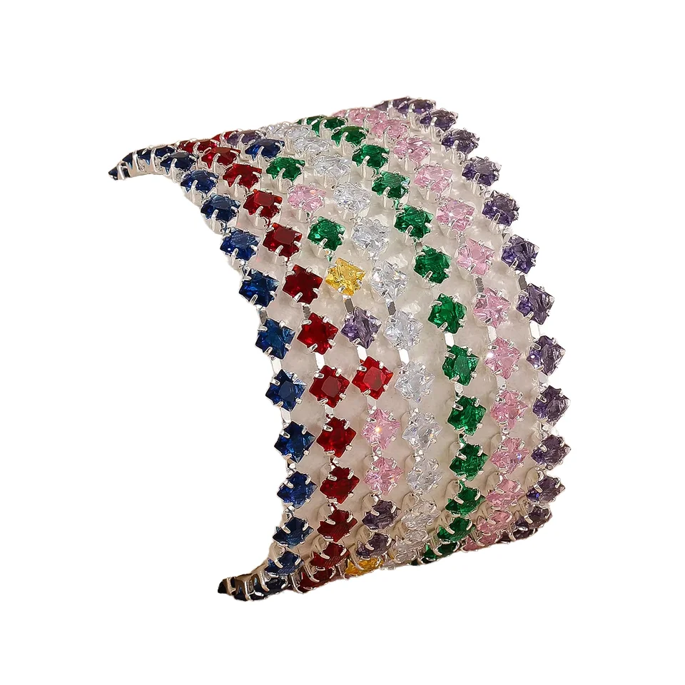 Versatile High-End Diamond-Studded Thin Crystal Bracelet New Style Personalized Trend for Parties Colorful Brass Jewelry
