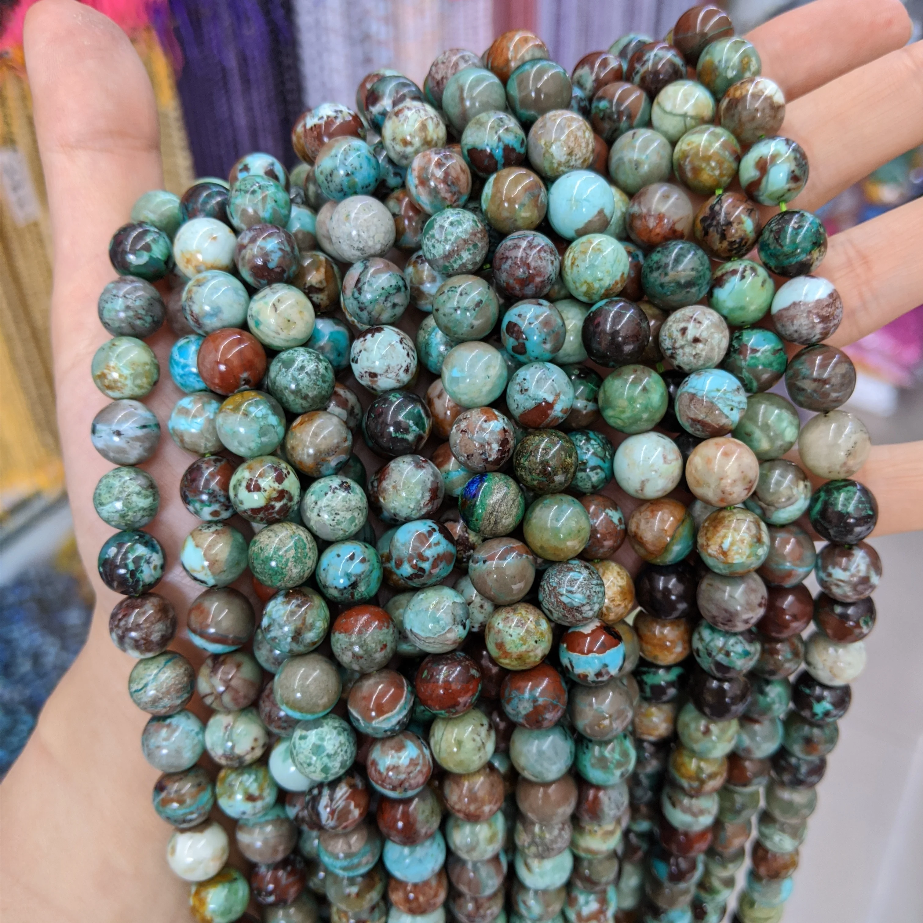 Natural Stone Gemstone Loose Round 6/8/10mm Beads Strand Green Turquoise Chrysocolla Azurite