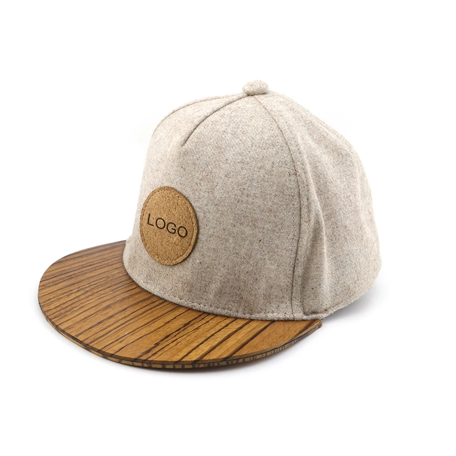 Gorras Beige blank custom wool felt sport baseball caps wooden solid snapback hat with strap back