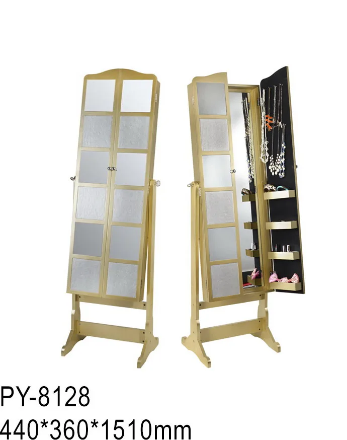 
Двухдверный ювелирный шкаф с зеркалом внутри и на двери для одежды и полки крючки внутри с винтажным дизайном в античном стиле 