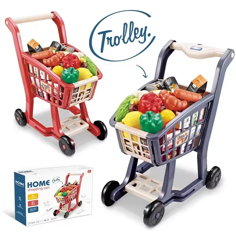KSF New Style Kids Plastic Supermarket Trolley Shopping Trolleys Cart Pretend Toy Mini Shopping Cart For Children Toys