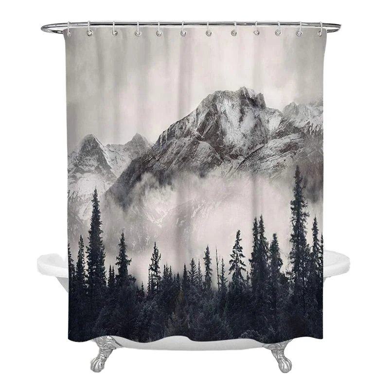 Wholesale ready to ship modern mountain tree waterproof bath fabric 3d print forest shower curtain bathroom