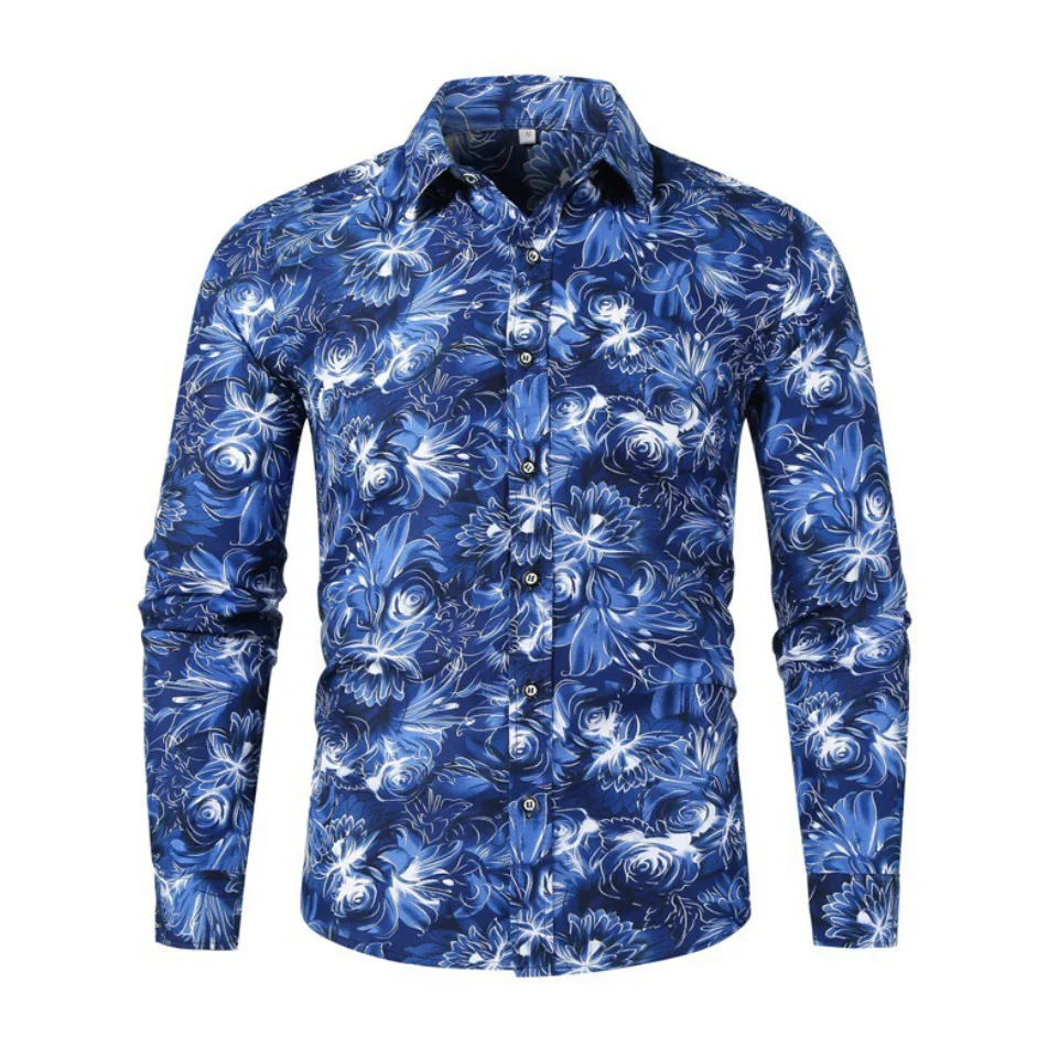 2024 OEM ODM Custom Spring Men print floral dress long sleeve custom design shirts men business banquet dress shirt