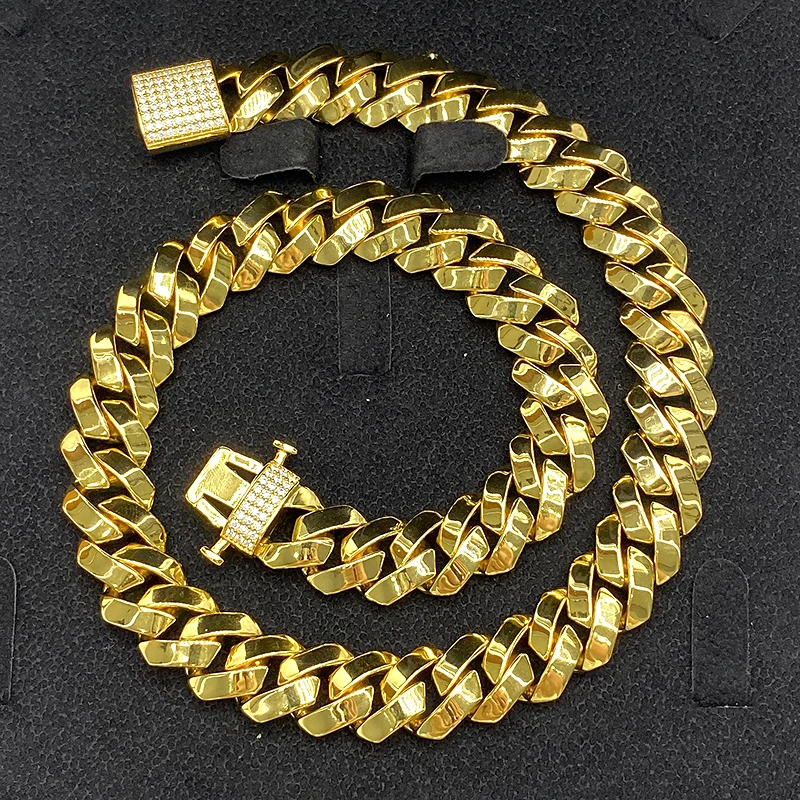 Hip Hop Moissante Luxury Jewelry Mens Stainless Steel Chain Necklace Solid Gold Prong Cuban Link Chain Necklace