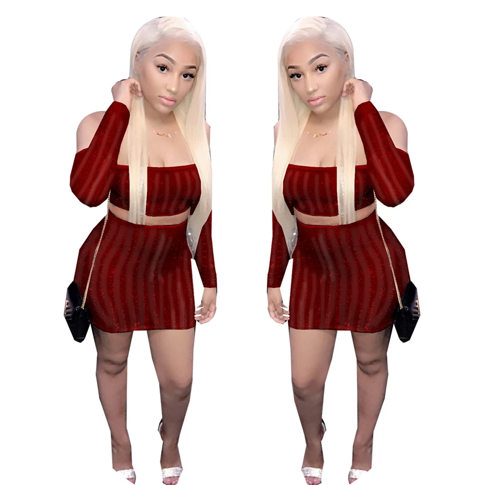 New design sexy sequin long sleeve 2021 women dress bandage club dresses