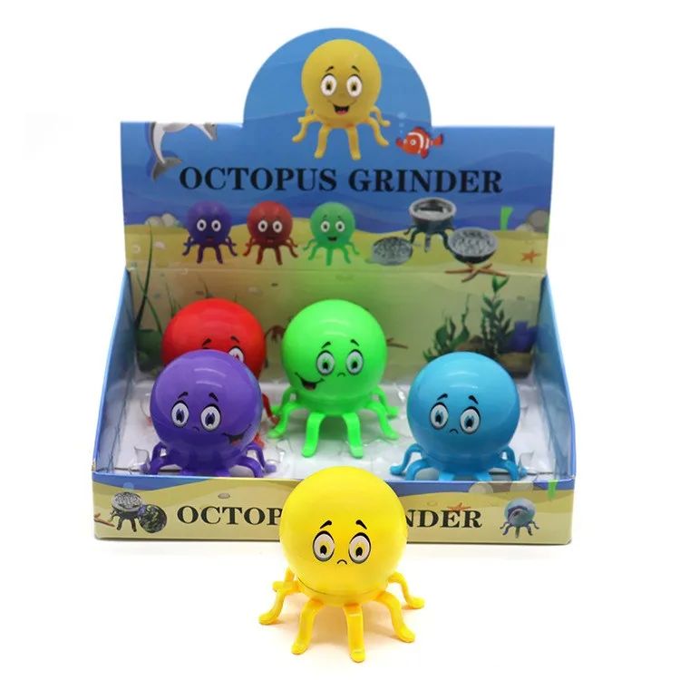 Luminous Octopus Tobacco Grinder Creative Cute Zinc Alloy & Plastic LED Herb Crusher for Smoking