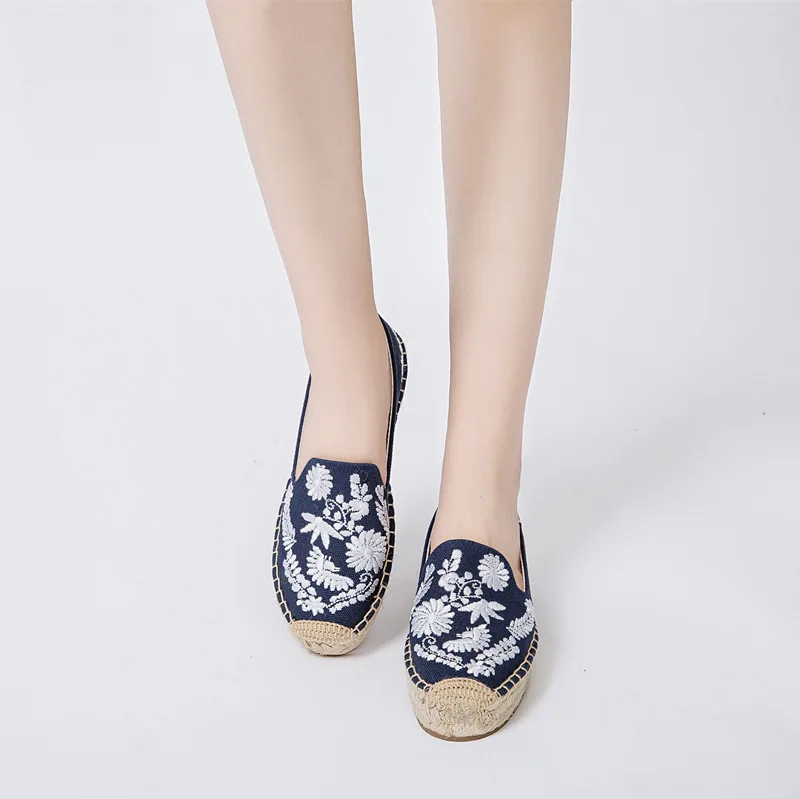 Nicecin Flower Embroidered Espadrilles Women Flats Shoes Casual Espadrilles Ladies Fashion Espadrilles Female