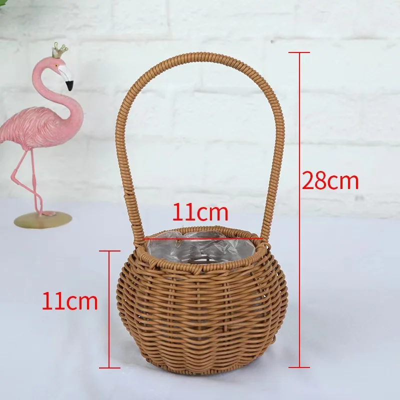 Rattan Flower Basket Handmade Wicker Planter Basket with Plastic Liner & Handle Woven Storage Basket for Home Wedding Decoration