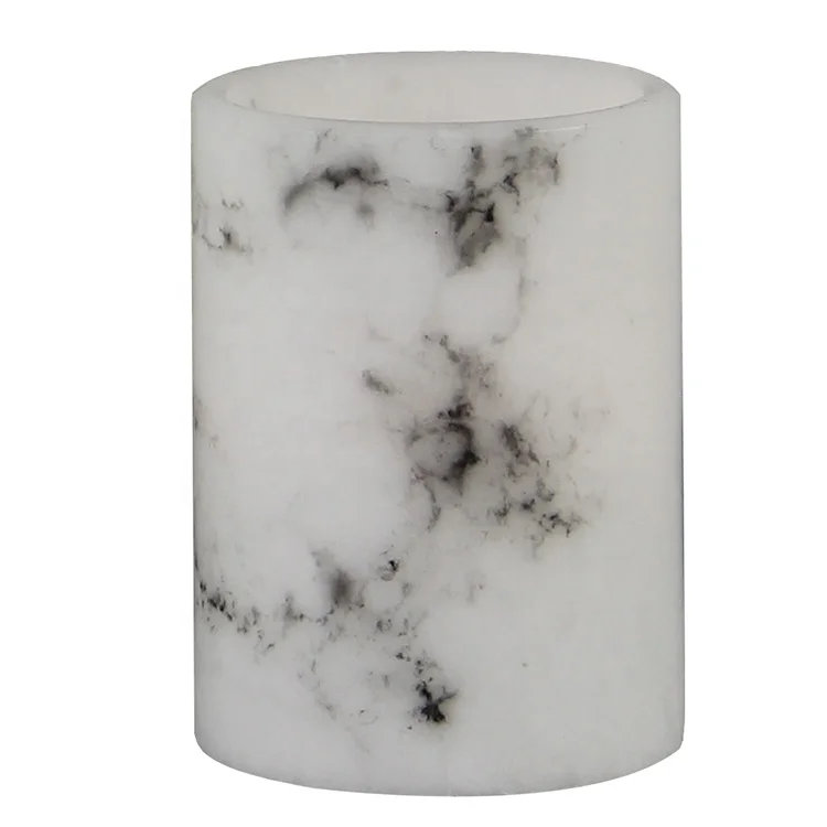 Christmas wax white electric battery operated pillar marble flameless LED candle for wedding decoration