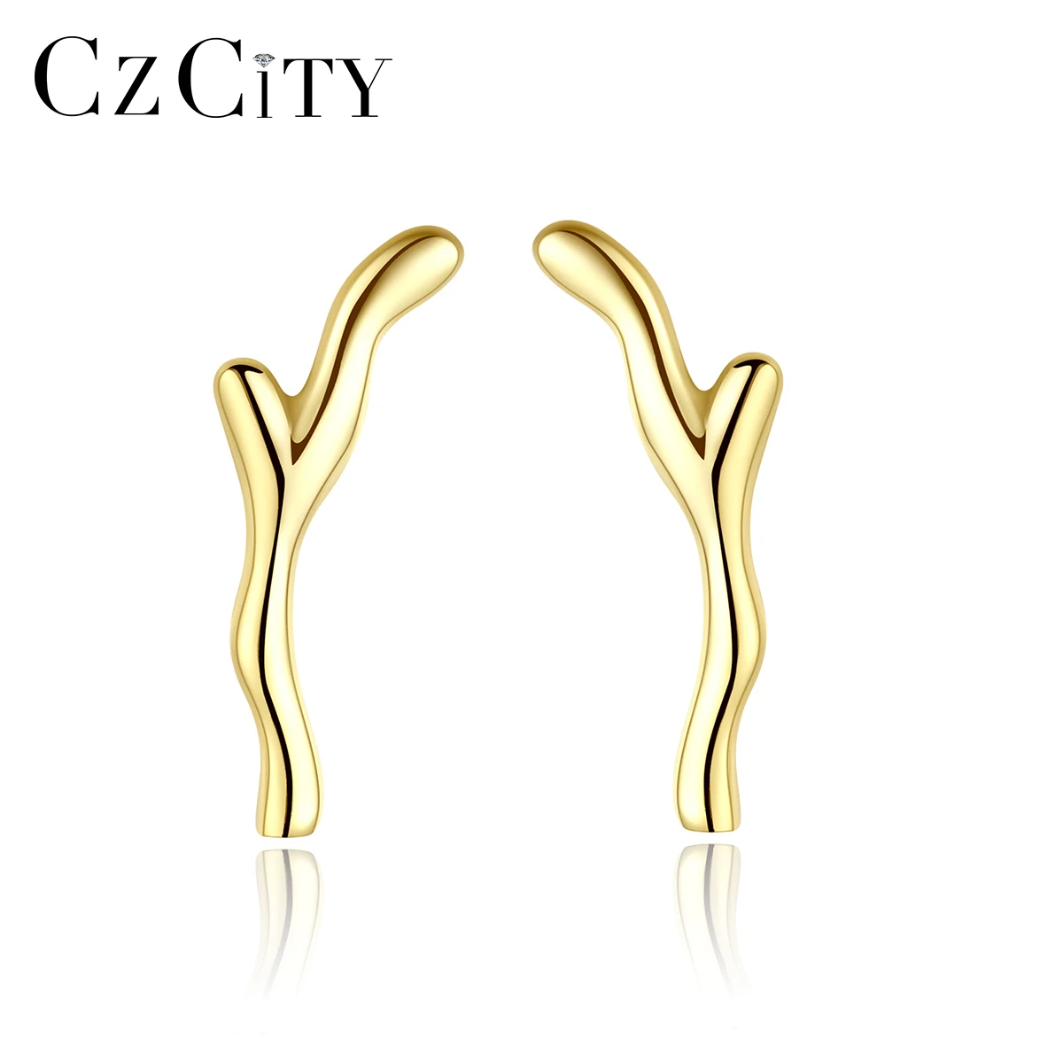 CZCITY 100% S925 Minimalist 2024 Women Jewelry 14K Gold Plated Silver Antlers Stud Earrings for Girl Gift