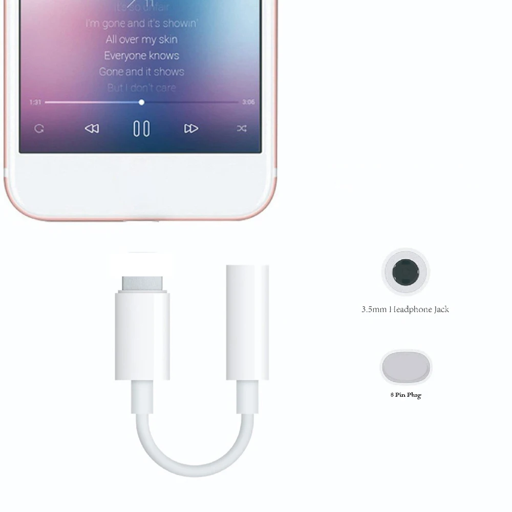 wholesale audio adapter 8 pin cable to 3.5mm adapter With Box AUX Headset Adapter jack headphone for iphone