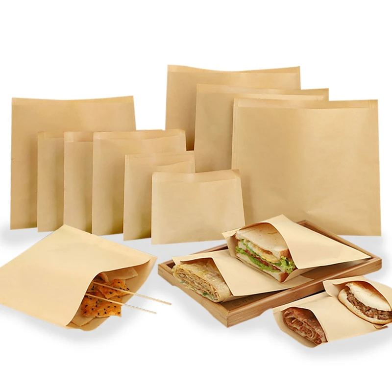 
Brown Food Kraft Paper Bags with Your Own Logo Bolsas de Papel Bread Grease Proof Paper Bag Take Away Packaging Biodegradable 
