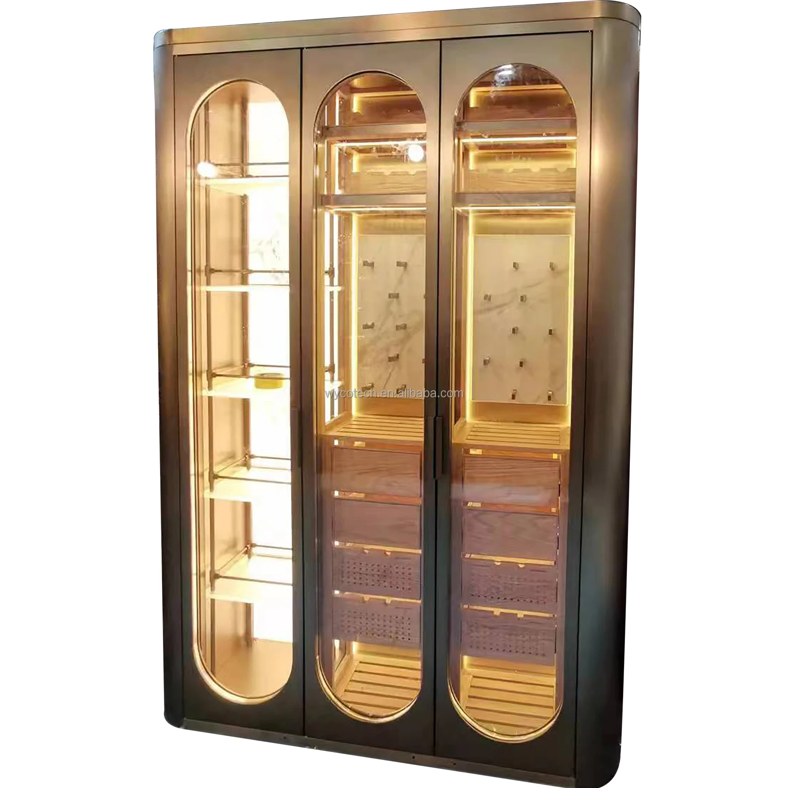 Retro Design Compressor Wine Refrigerator and Beverage Bar Household Cellar Glass Dual-zone Fan Cooling Electric Freestanding