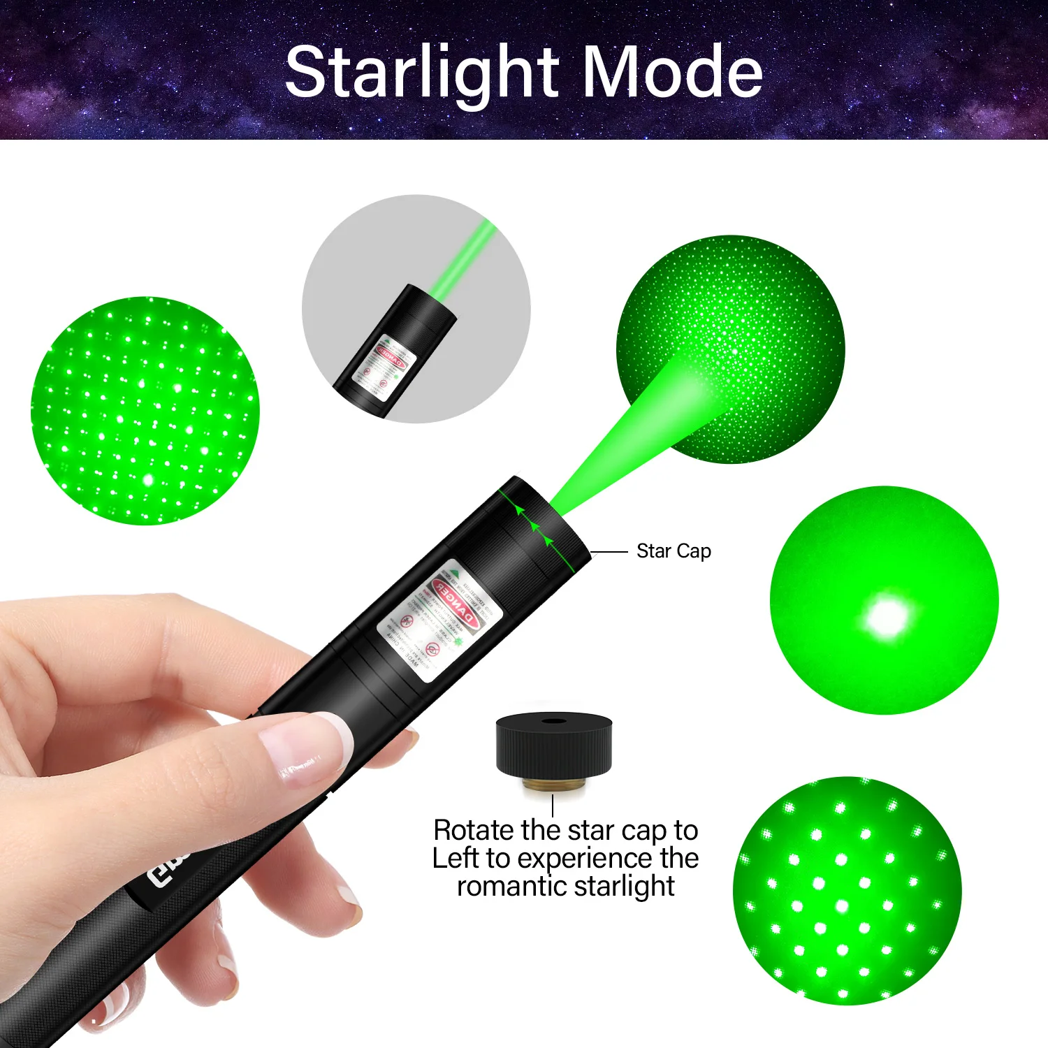 
Long Range Pointer with USB Charging, Powerful Tactical Green Flashlight Adjustable Focus Handheld Green Light Burning Beam Star 