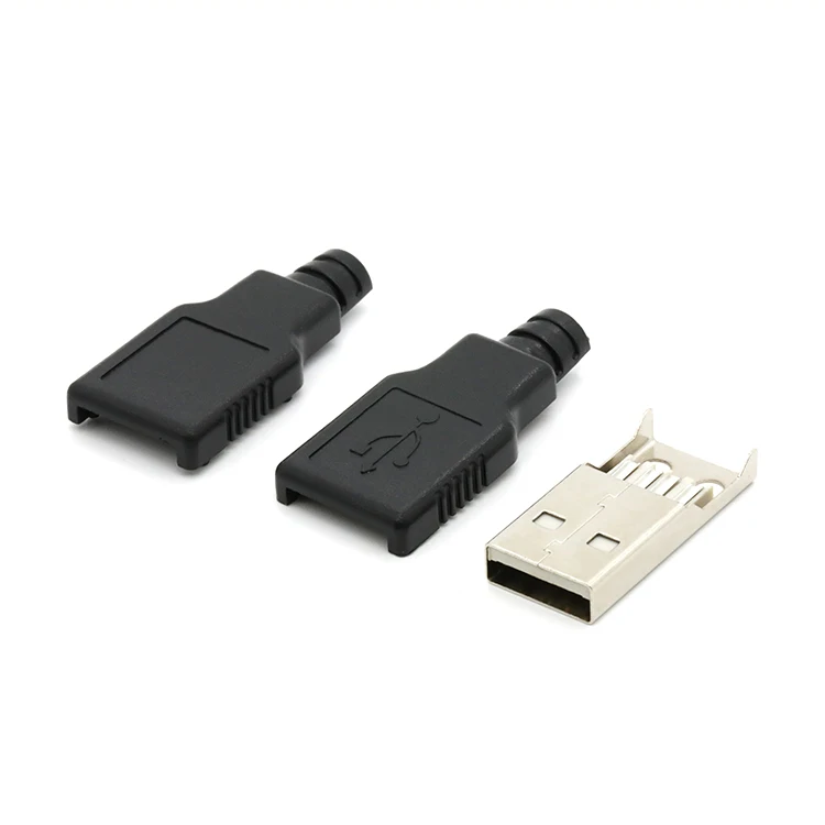 DIY USB 2.0 Type A Male 4 Pin Plug connector with Black Plastic Cover