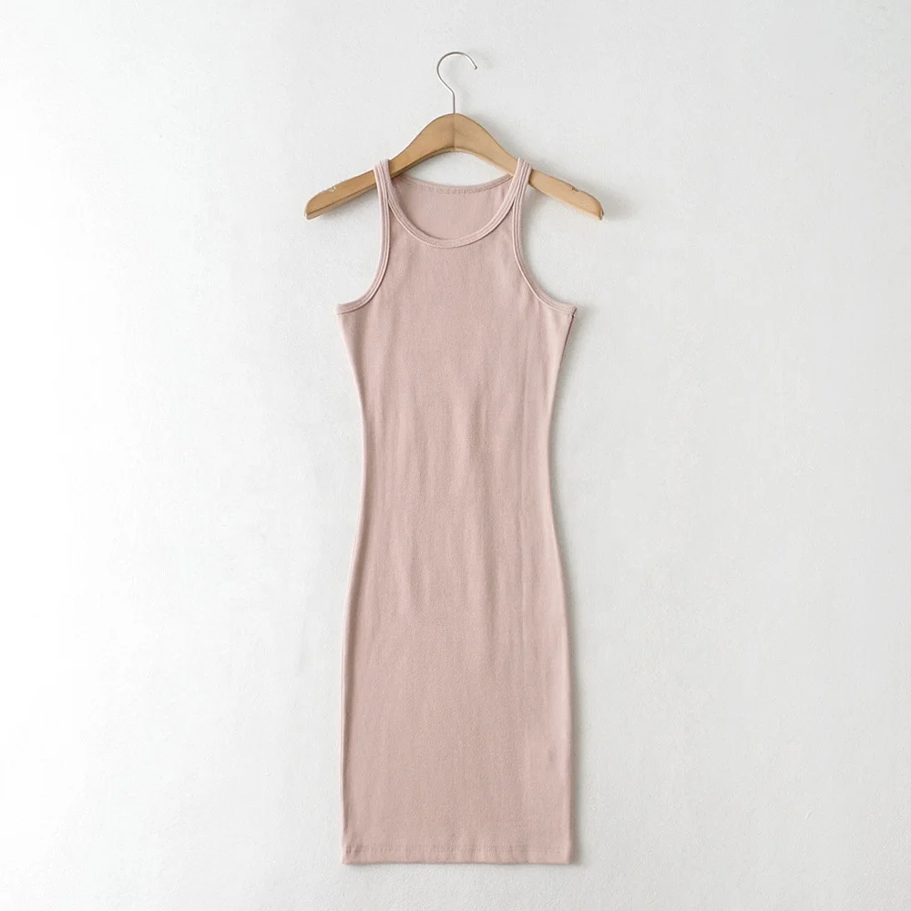 Private label ladies solid color fitted sexy mini dress casual tank top ribbed dress women bodycon