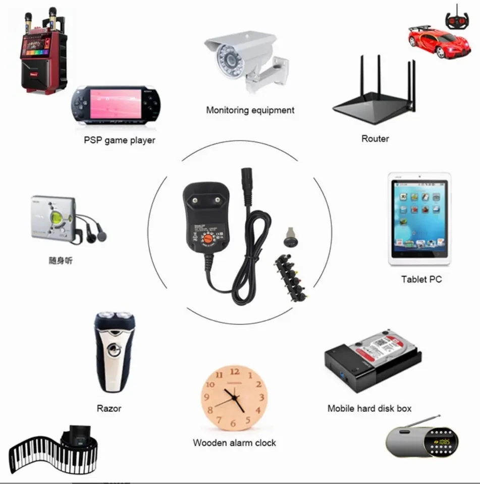 3V 4.5V 6V 7.5V 9V 12V 1.5A Adjustable Voltage 30W Universal Power Supply Adapter DC 3V 12V