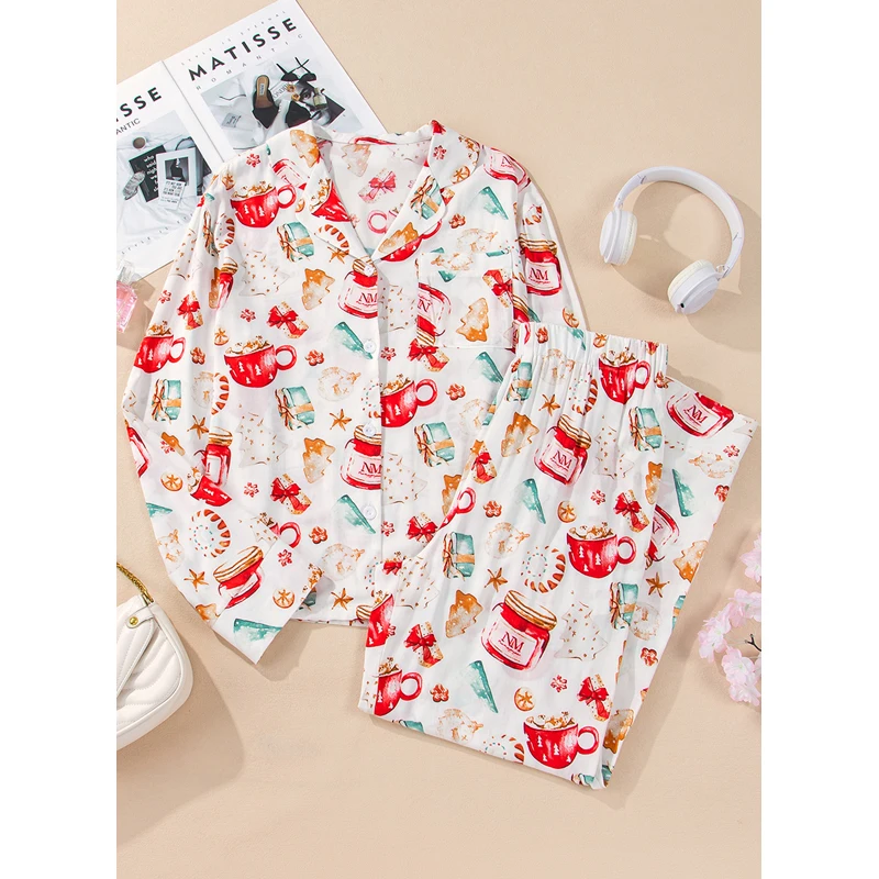 Dear-Lover Wholesale OEM ODM High Quality Christmas Pattern Pyjamas Pajama Set Sleepwear For Women Wholesale