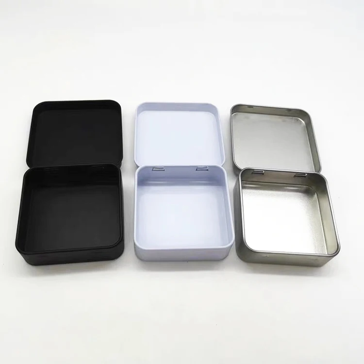 Wholesale Small Metal Candy Tea Storage Hinged Flat Square Tin Box