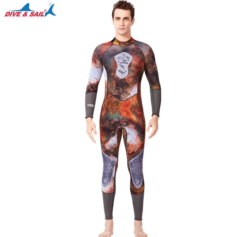 New 3 MM outdoor camouflage neoprene One piece Professional fishing Wetsuit Winter Warm Long sleeved surfing Swimsuit for couple