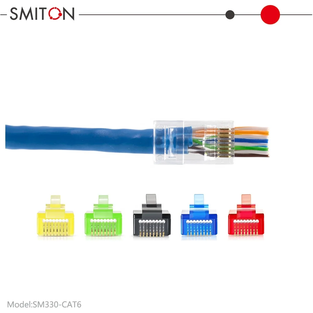 RJ45  8P8C pass through connector Cat6 rj 45 Rg45 connectors for Network utp pass through rj45 connector cat6