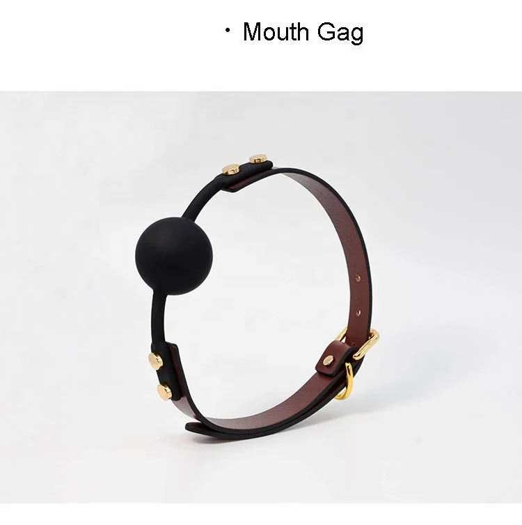 Genuine Leather BDSM Bondage Kits Sex Toys for Couple Handcuff Ankle Cuffs Collar Gag Restraints SM Set Adult Games