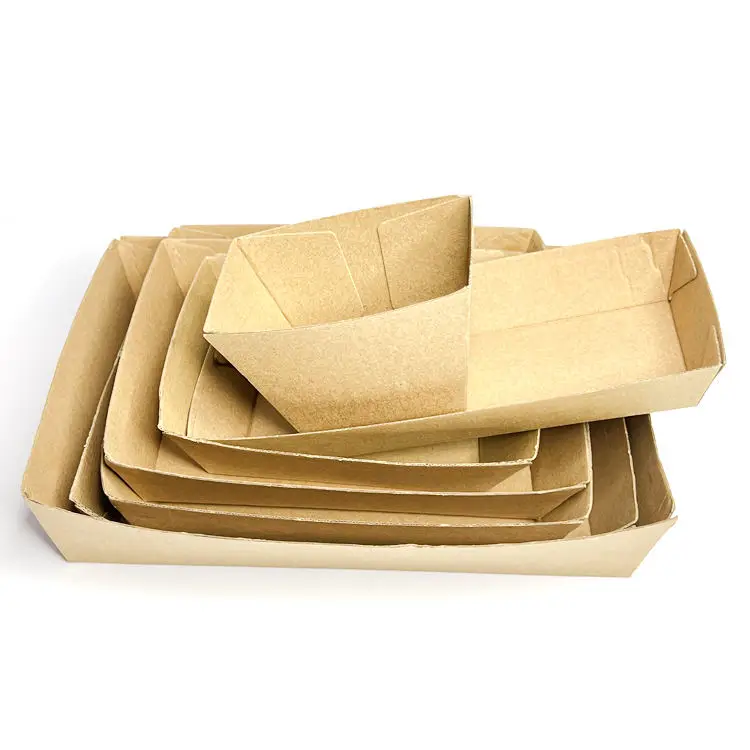 Biodegradable Hot Dog Donut Tray Natural Eco Kraft French Fries Paper Fast Food Tray