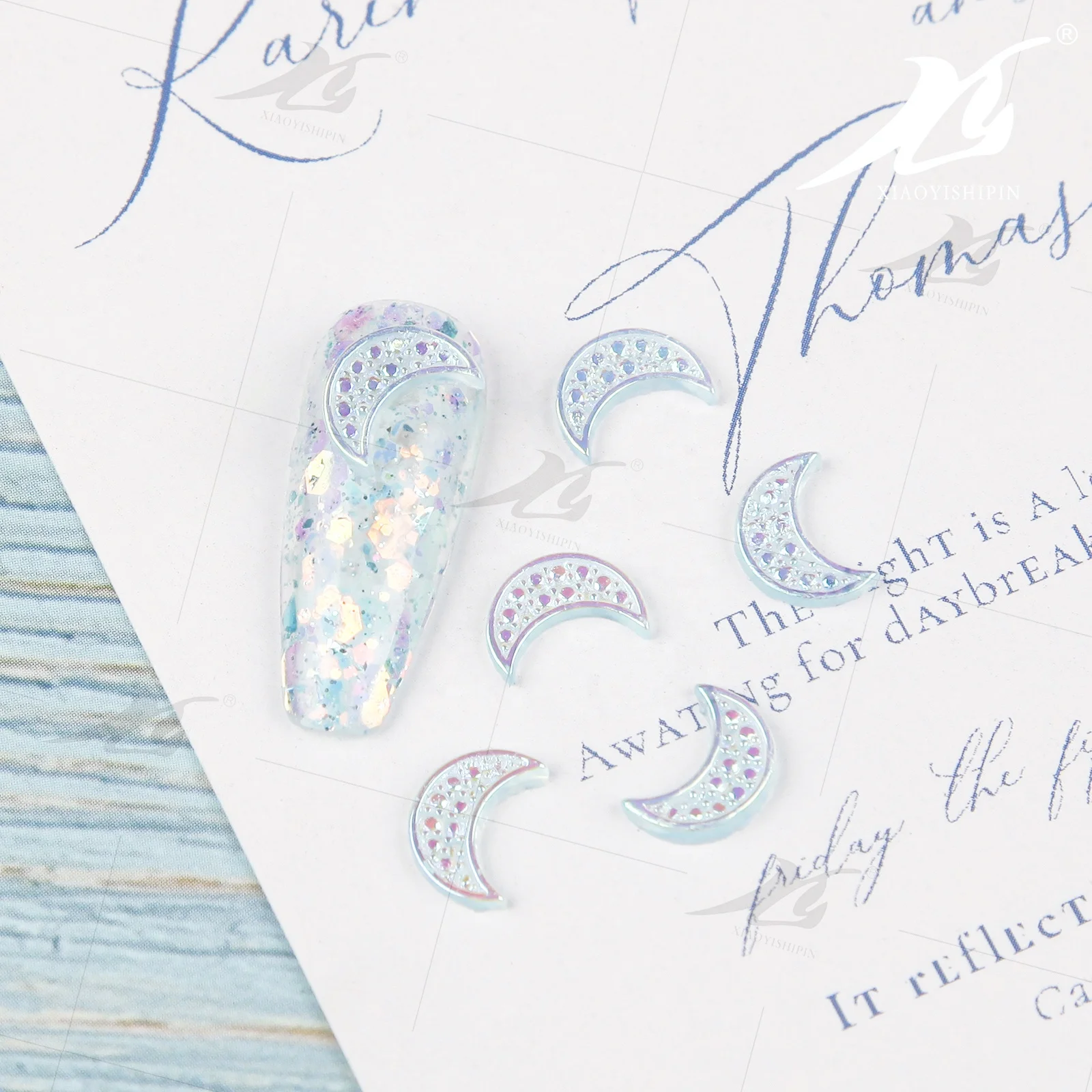 
Hot Sale Blue AB Resin Nail Art Sticker Star Moon Jewelry DIY Nail Decals Nails Decoration 