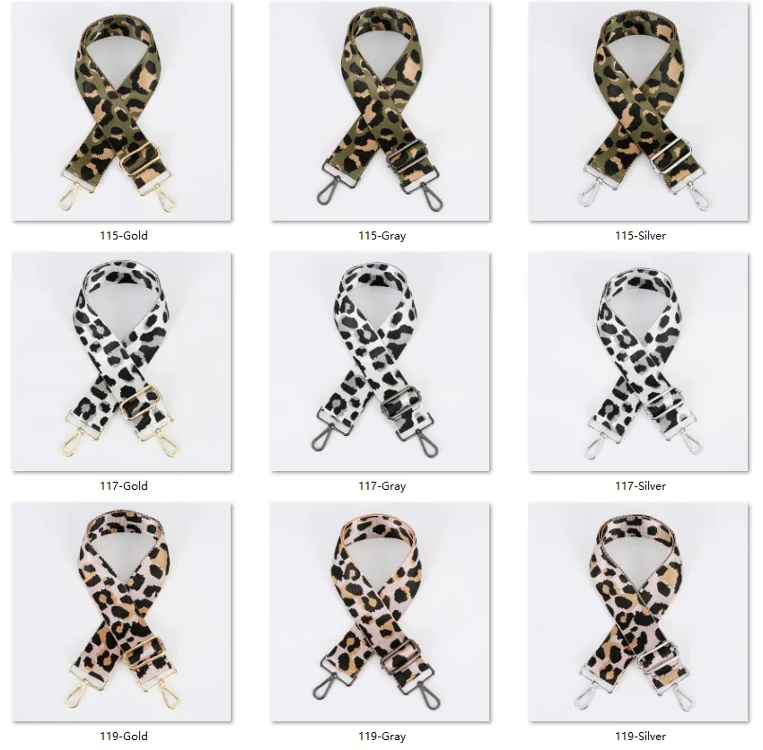 Fashion Leopard Designs Polyester 5 cm Width Adjustable Shoulder Bags Replacement Strap Crossbody Guitar Purse Straps with Hook