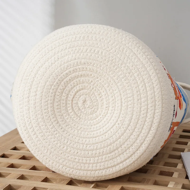 Fabric storage basket Fabric storage basket Cotton cord foldable storage bucket embroidery pattern