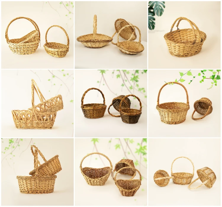 JY Cheap Black White Natural Flower Fruit Hand Wove Willow Wicker Storage Gift Basket Production China With Handles Fireplace
