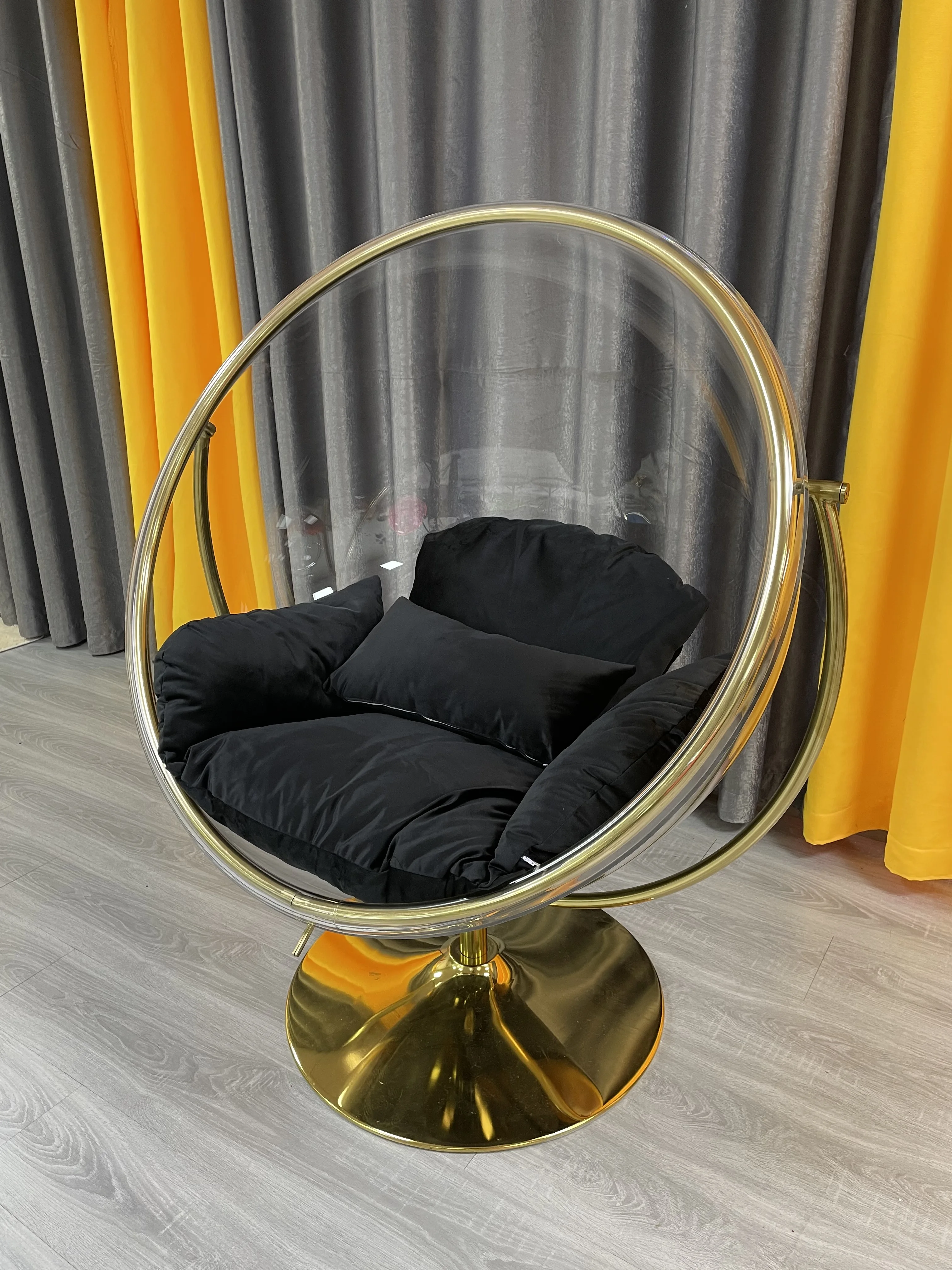 Luxury Gold Acrylic Hanging  Swing chair outdoor Floor Stand  Bubble Chair for living room garden bedroom hotel chair