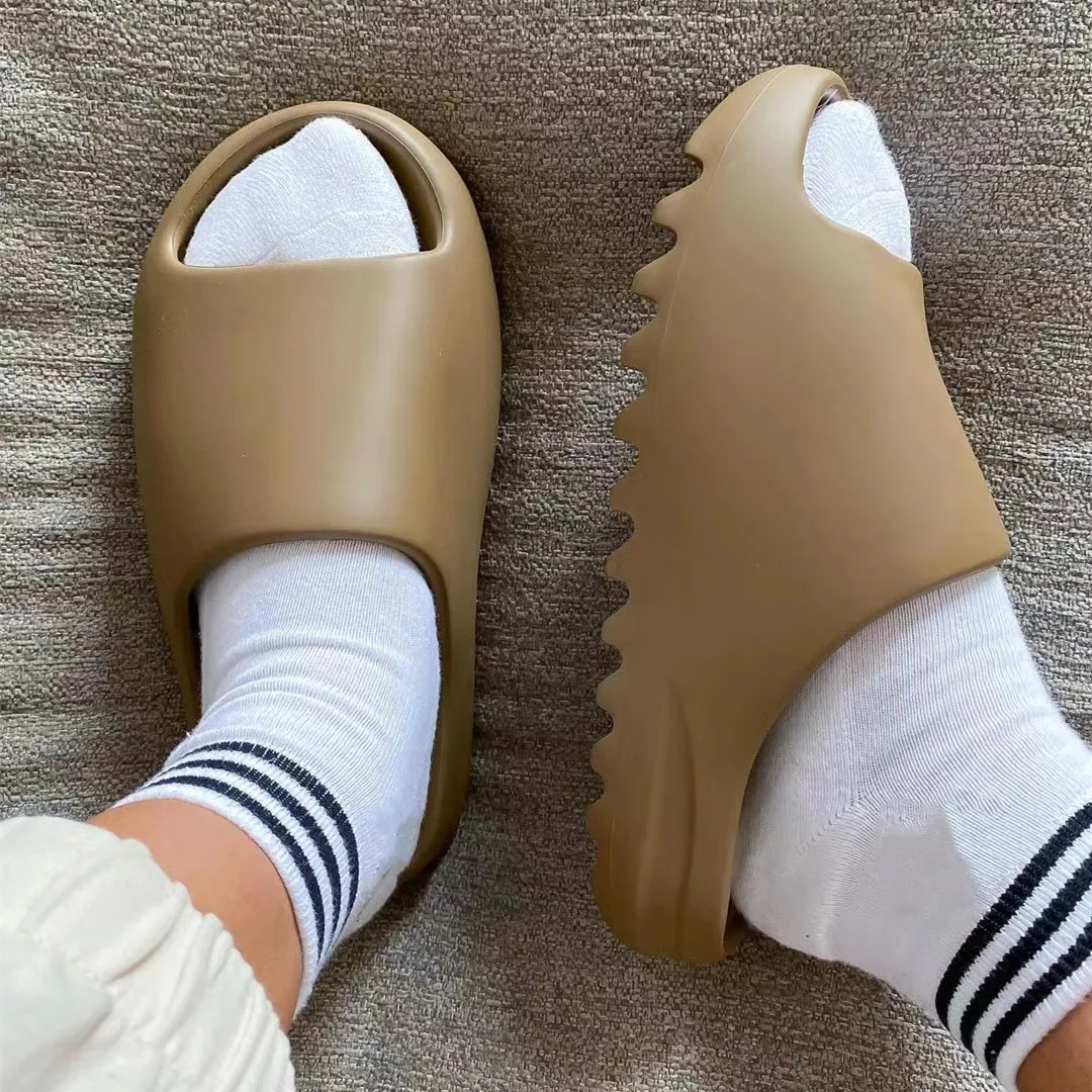 
Custom Slip On Shoe Yeezy Foam Slides Youth Solid Chocolate Yeezy Slides Woman Us Size Brown Mommy And Me Yeezy Slides 