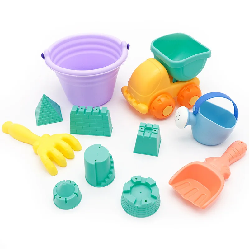 Wholesale Colorful Soft Rubber Dredging Tool Bucket Shovel Car Mold Summer Play House Outdoor Sand Beach Toys Sets For Kids