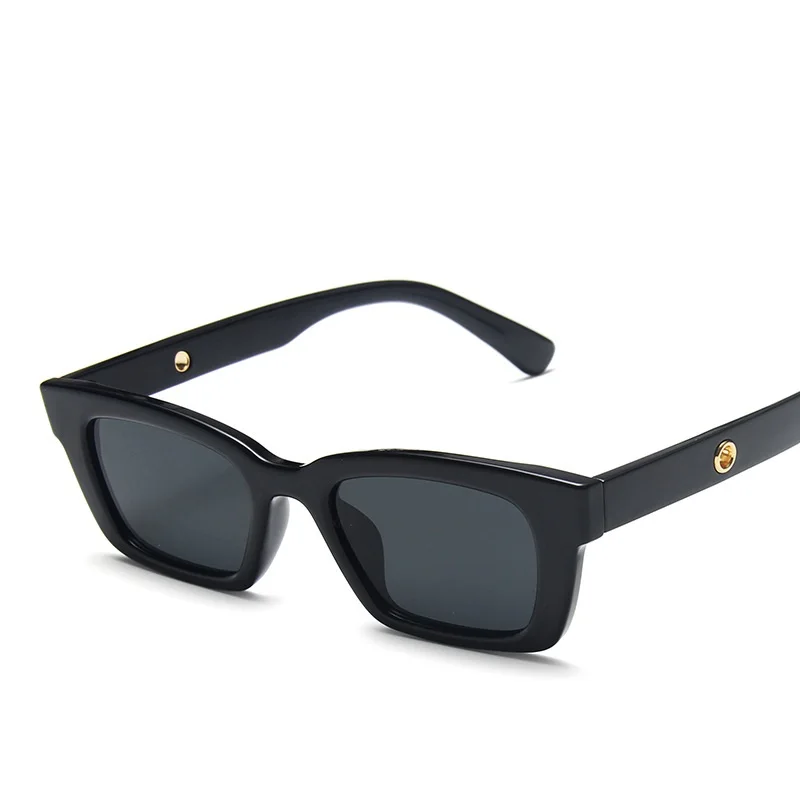 New trendy vintage small square frame metal hinge shine black internet celebrity woman sunglasses