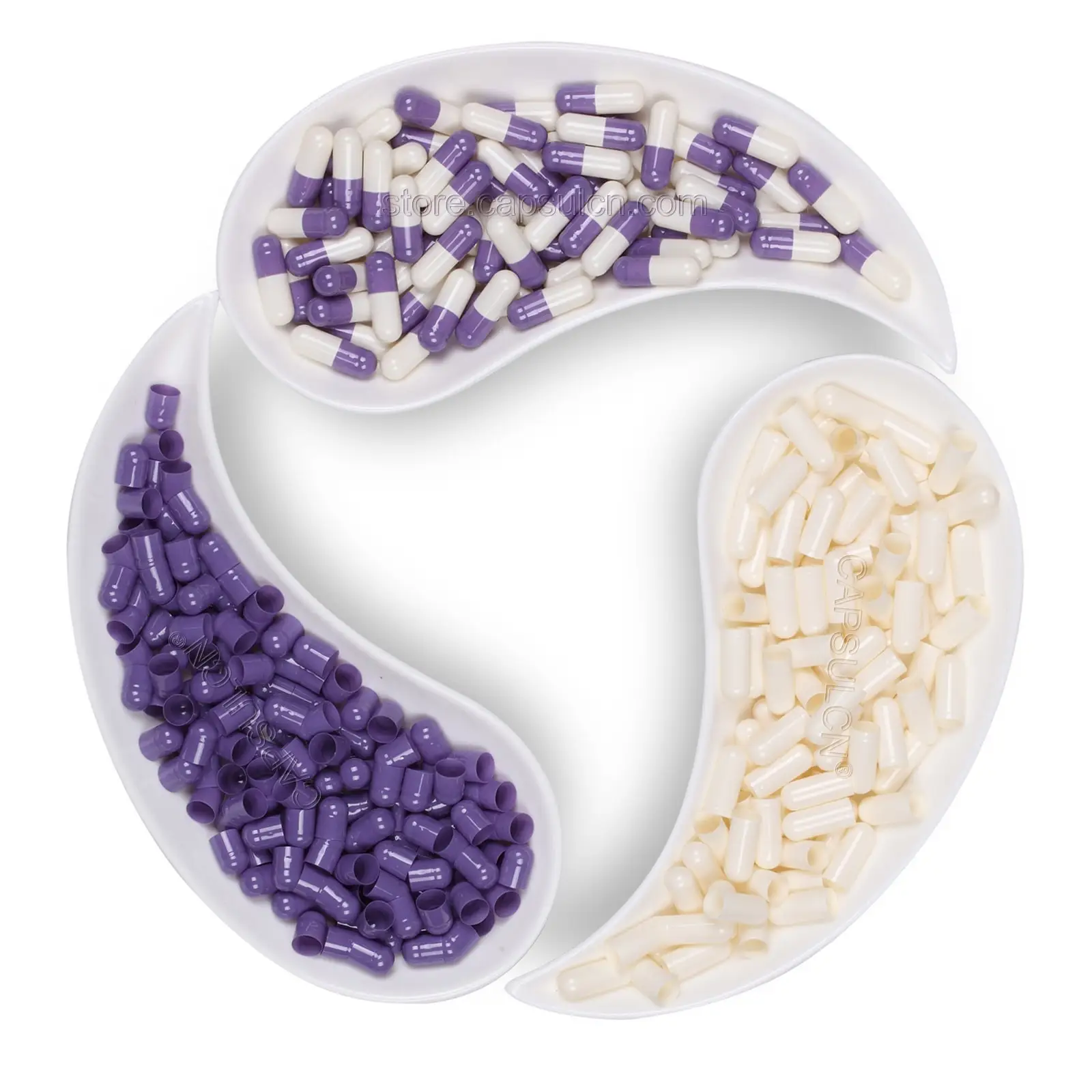 CapsulCN Vacant Separated Capsule Kosher Certified Mix of Purple and White Empty Hard Gelatin Capsules Size 000 00
