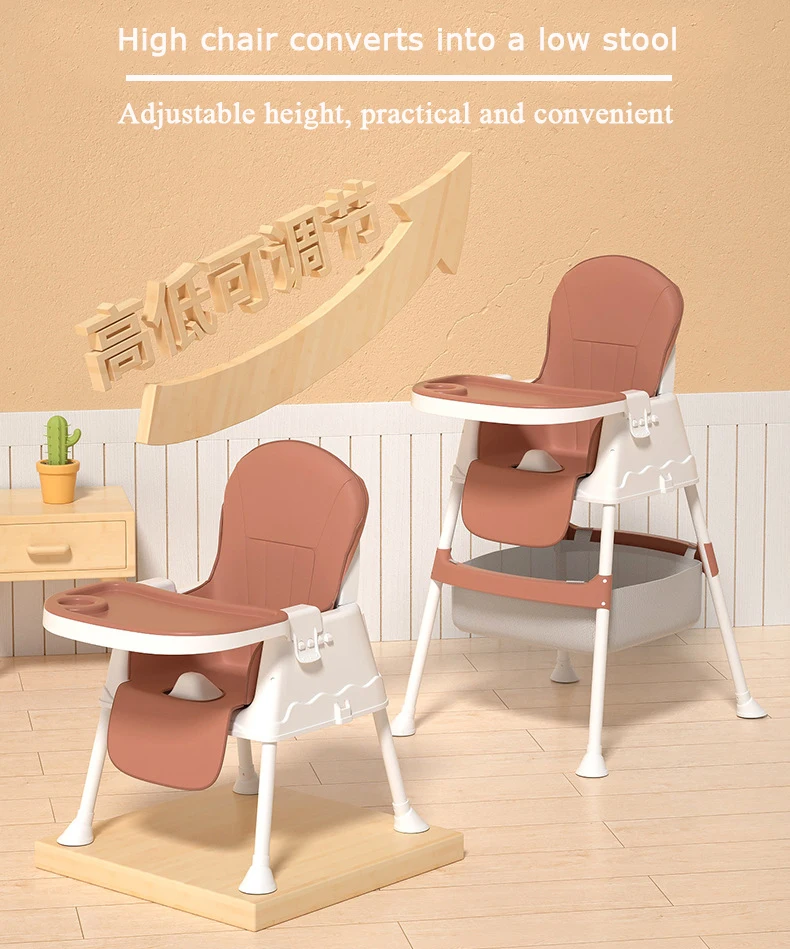 Wholesale ODM/OEM logo Portable children Table Foldable  Feeding Dining Chair 3 in 1 Adjustable Height kids baby high chair