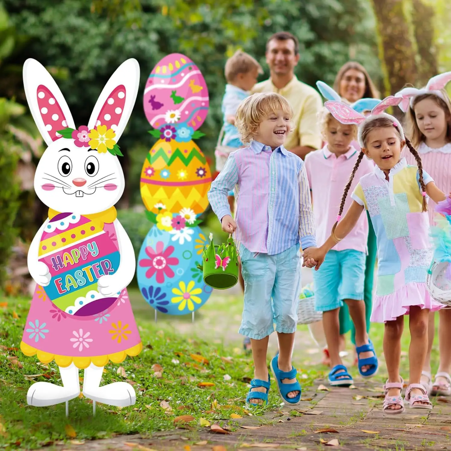 Easy to Set up Outdoor Party Decorations Easter Yard Signs Colorful Bunny Happy Easter Eggs theme Decorations