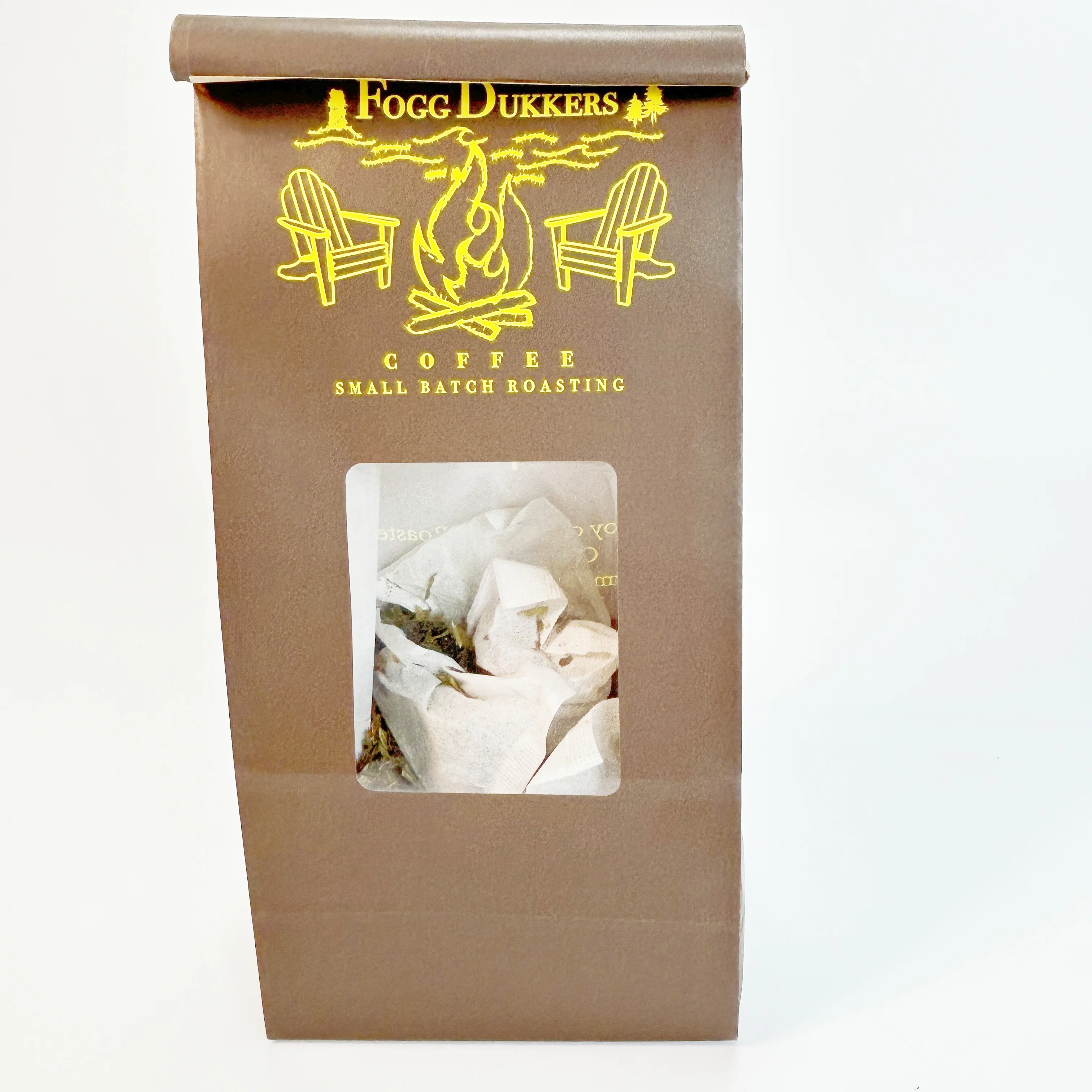 Tea bag Brown greaseproof paper cellophane tape tin tie Open clear window Food storage packaging kraft paper