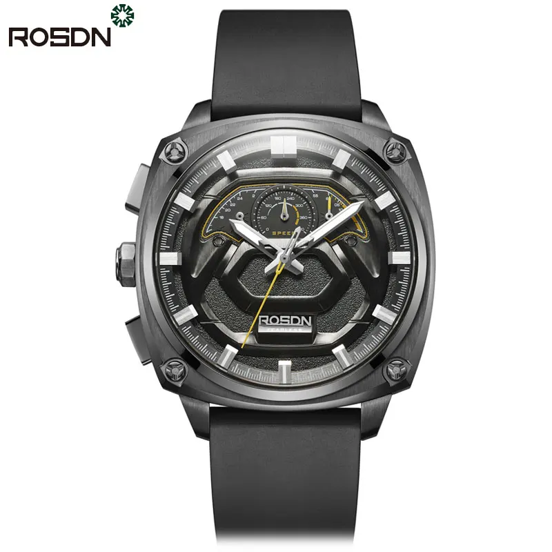 ROSDN Stock Custom Mens Genuine Leather Wristwatch 5ATM Waterproof Luminous Automatic Mechanical Watch