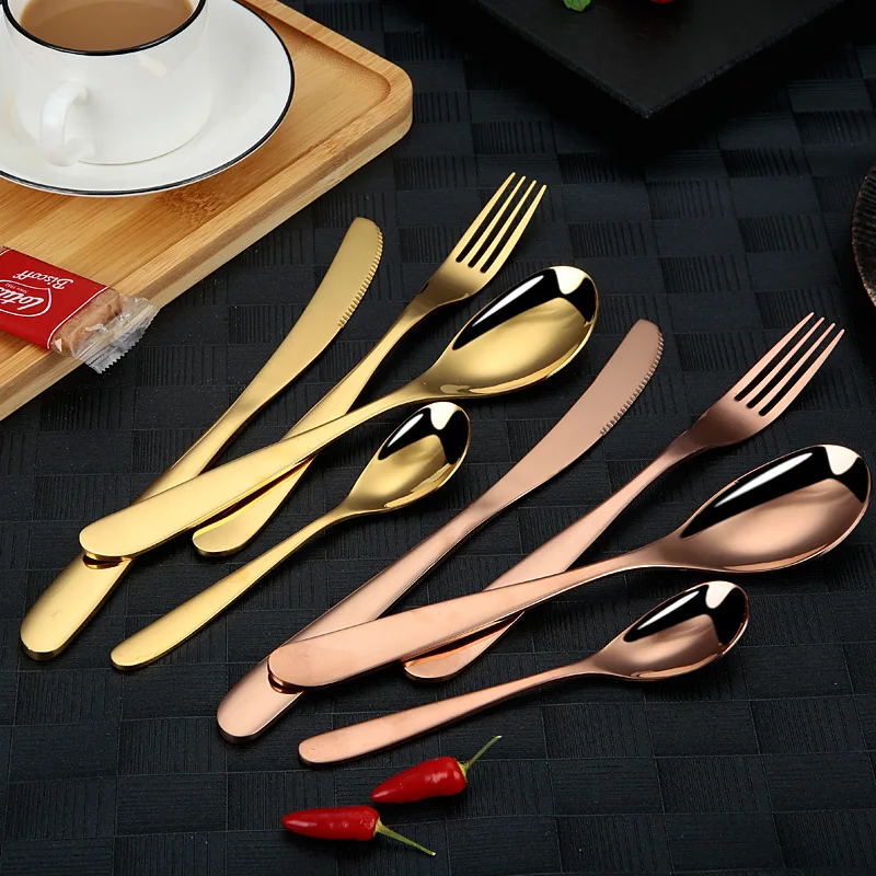 18/10 stainless steel royal wedding golden spoons forks knives gold cutlery set