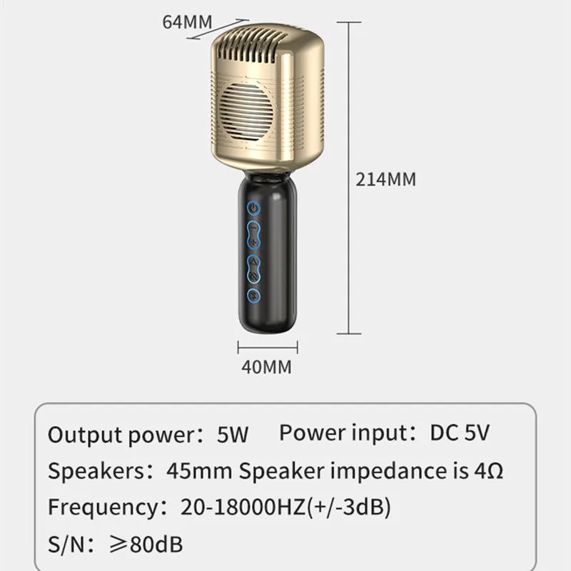 Wholesale Professional Wireless Handheld Golden Mic All-in-one Mic Music Player Karaoke Mic Performance Microphone For KTV Party