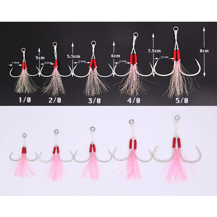 High carbon salt water fishing  assist hooks  jigging assist  hooks with tinsel