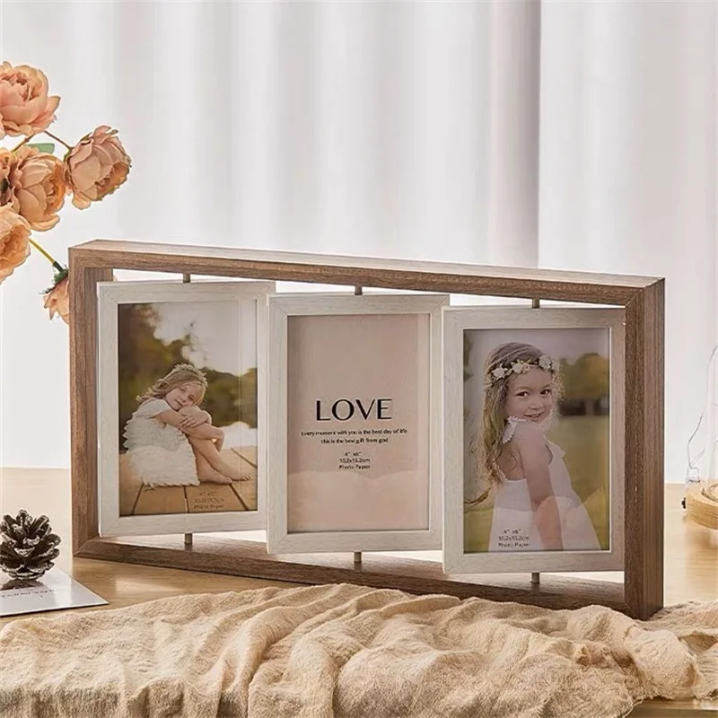 Creative European-Style Wood Composite Photo Frame Double-Sided Rotating Feature Decorative Siamese Picture 4x6 5x7 8x10 24x36